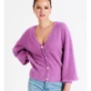 Recycled Blend Fluffy Knit Cardigan In Purple