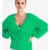 Recycled Blend Fluffy Knit Cardigan In Green