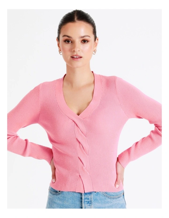 Twist Front Long Sleeve Knit Top In Blush