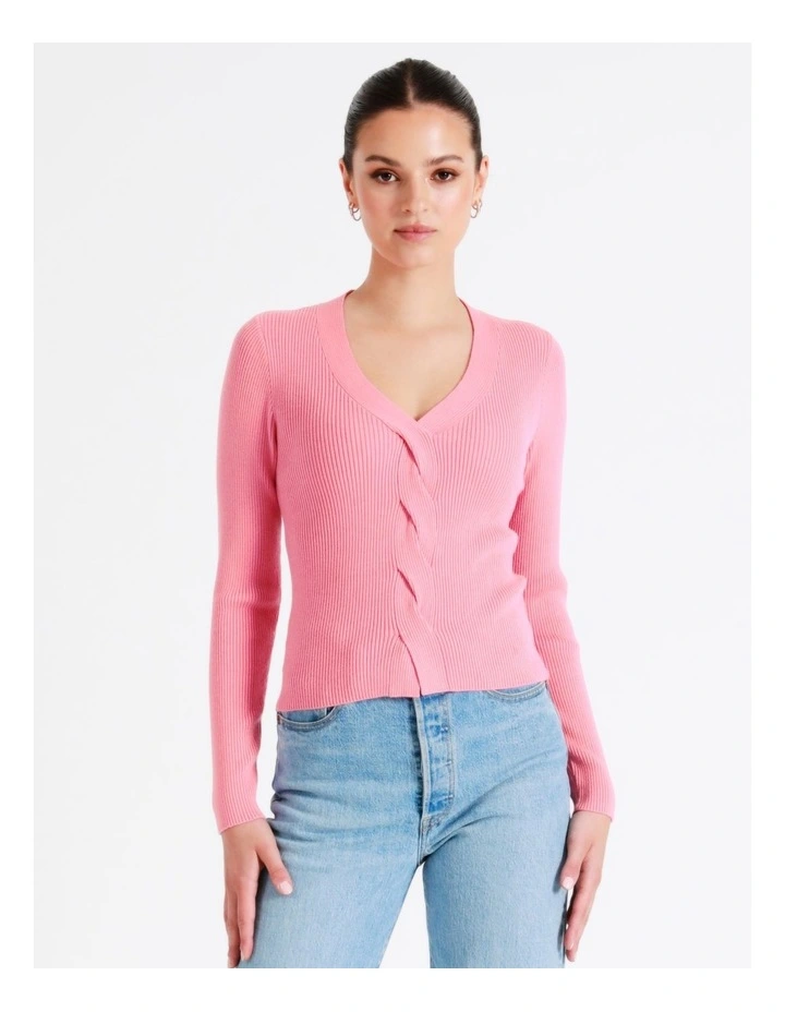 Twist Front Long Sleeve Knit Top In Blush - Image 2