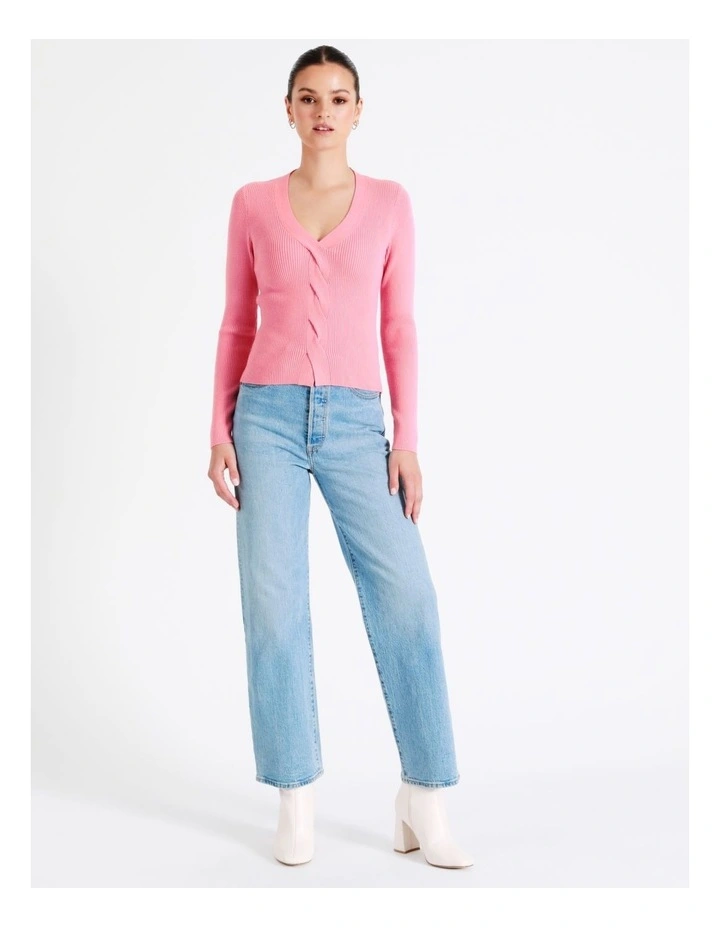 Twist Front Long Sleeve Knit Top In Blush - Image 3