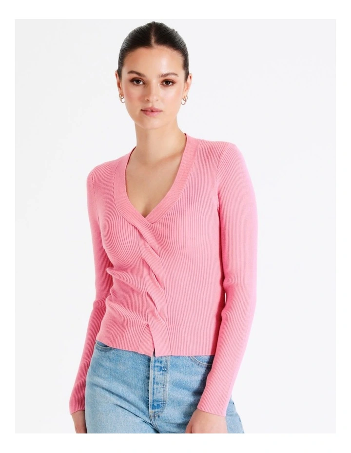 Twist Front Long Sleeve Knit Top In Blush - Image 5