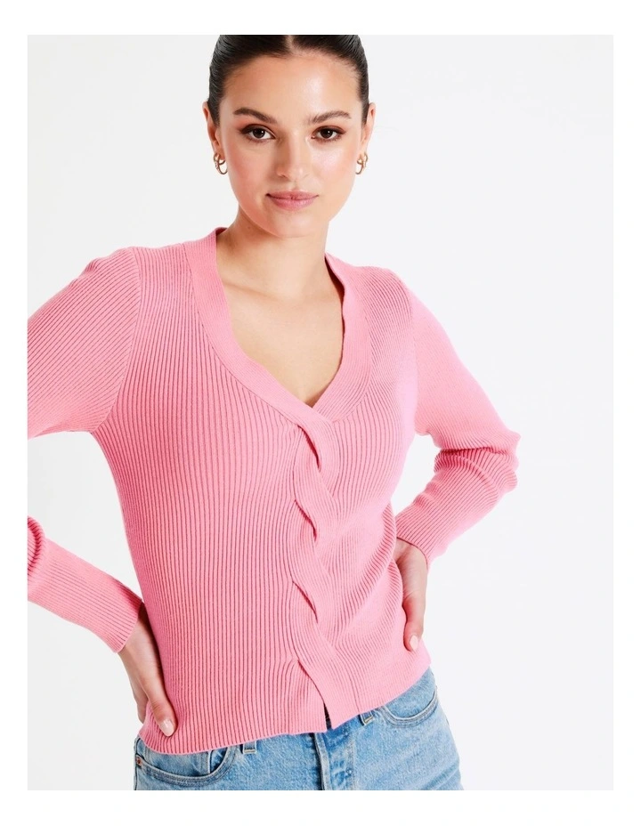 Twist Front Long Sleeve Knit Top In Blush - Image 7