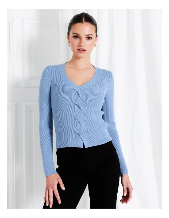 Twist Front Long Sleeve Knit Top In Blue - Image 2