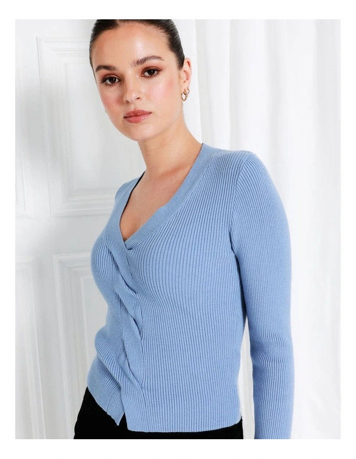 Twist Front Long Sleeve Knit Top In Blue - Image 3