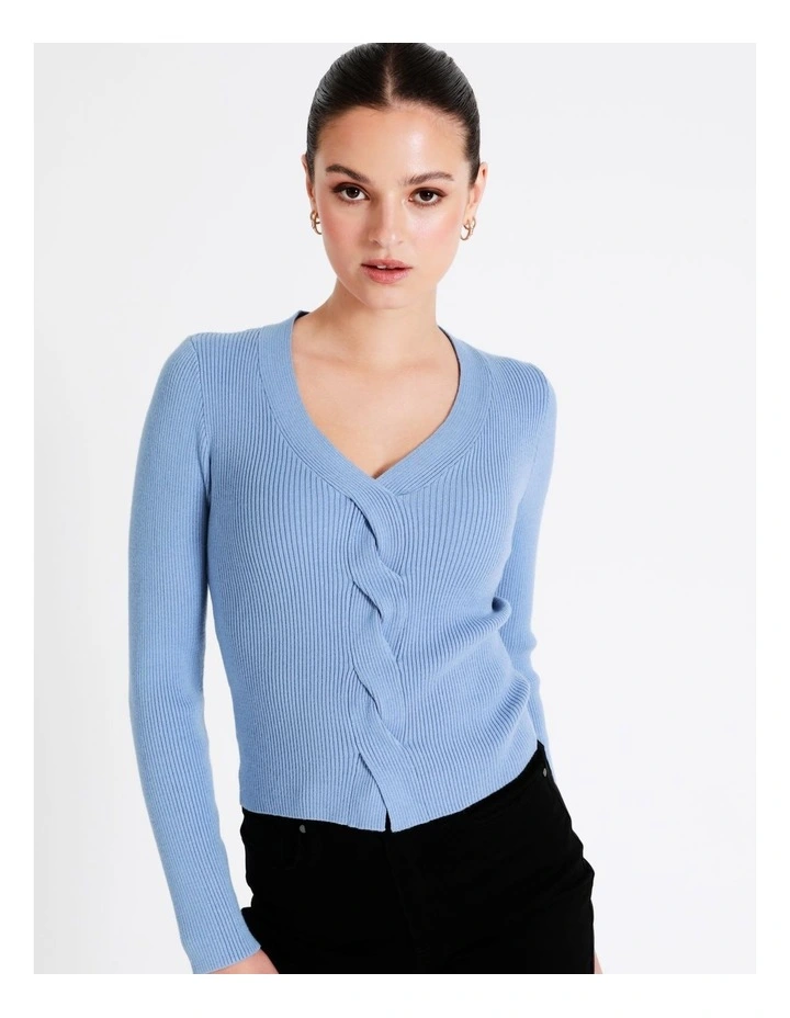 Twist Front Long Sleeve Knit Top In Blue - Image 5