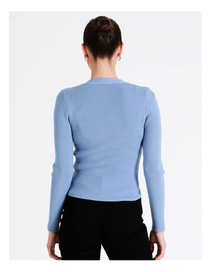 Twist Front Long Sleeve Knit Top In Blue - Image 6