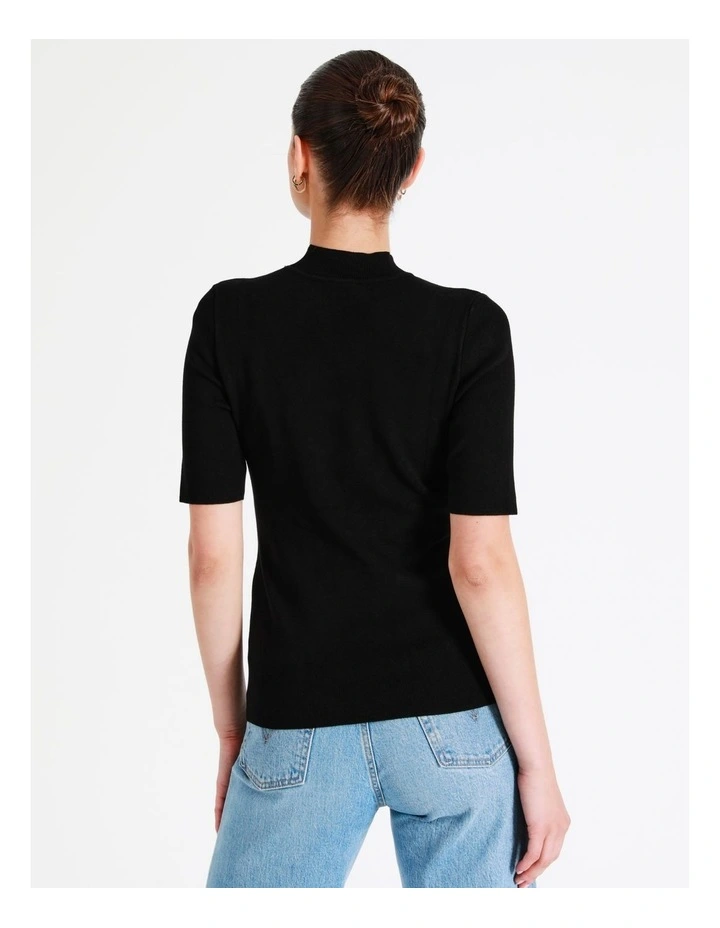 High Neck Short Sleeve Knit Top In Black - Image 6