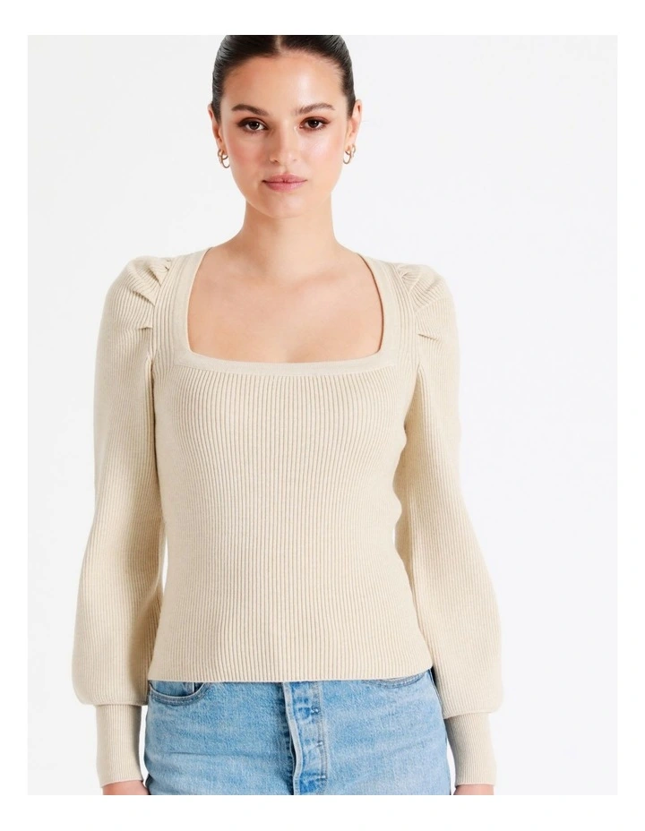 Square Neck Knit Top In Oatmeal