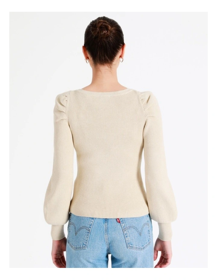 Square Neck Knit Top In Oatmeal - Image 3