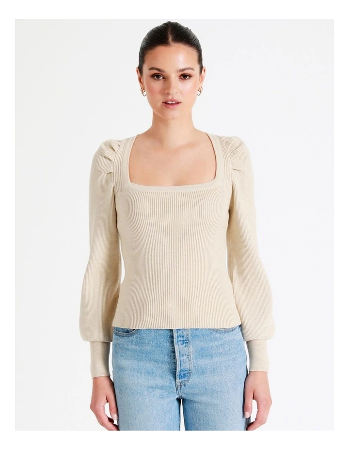 Square Neck Knit Top In Oatmeal - Image 4