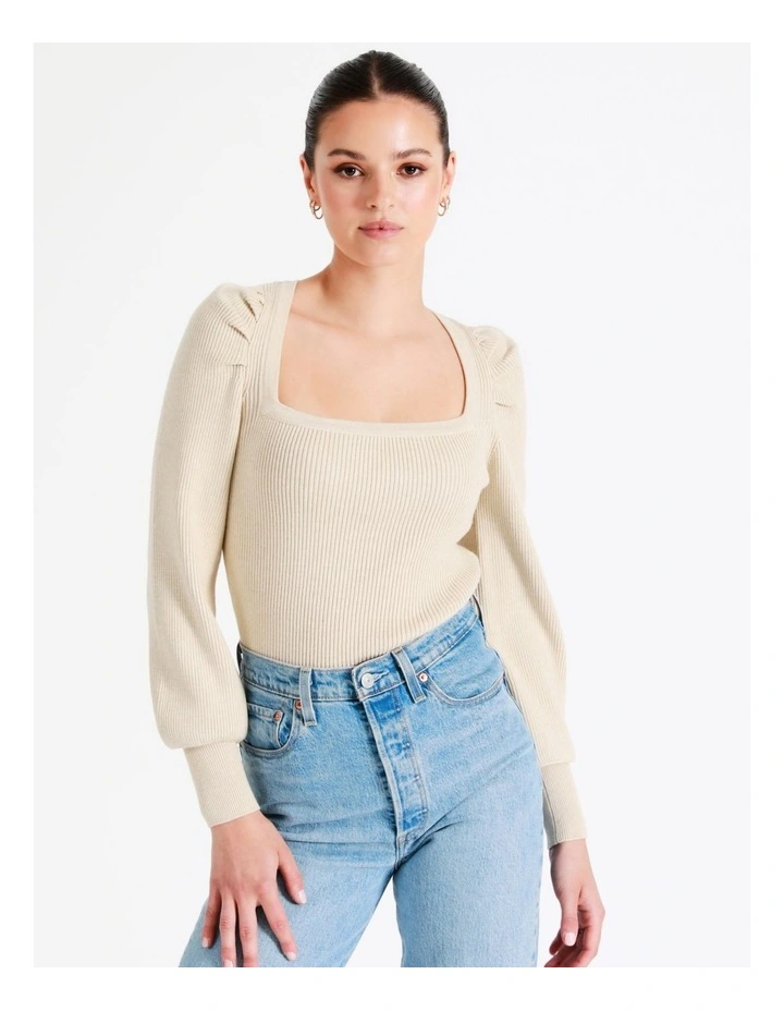 Square Neck Knit Top In Oatmeal - Image 5