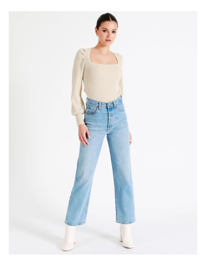 Square Neck Knit Top In Oatmeal - Image 7