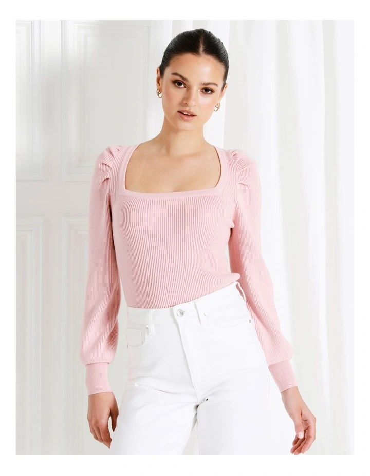 Square Neck Knit Top In Blush - Image 2