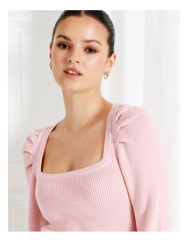 Square Neck Knit Top In Blush - Image 3