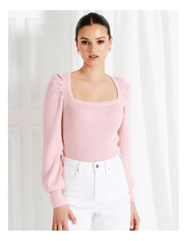 Square Neck Knit Top In Blush - Image 4