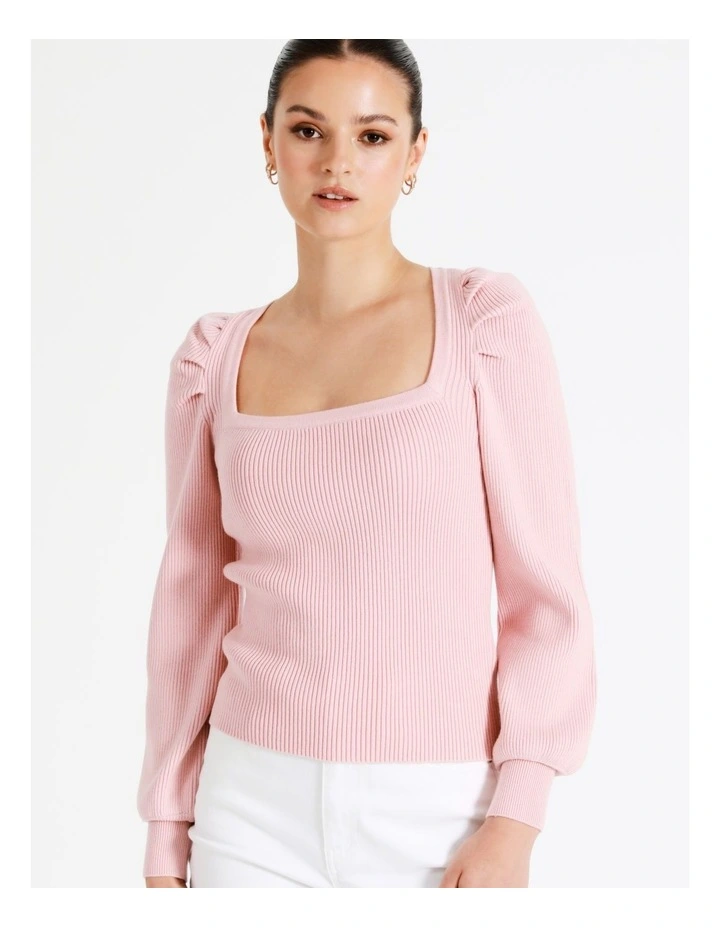 Square Neck Knit Top In Blush - Image 6