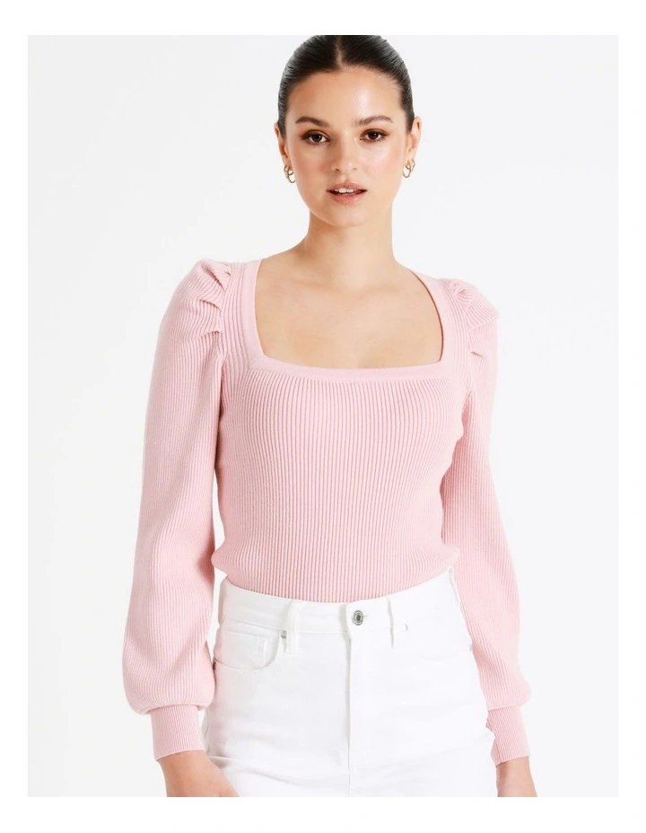 Square Neck Knit Top In Blush - Image 7