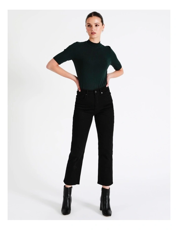 High Neck Short Sleeve Knit Top In Dark Green - Image 4