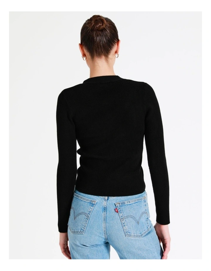 Twist Front Long Sleeve Knit Top In Black - Image 6