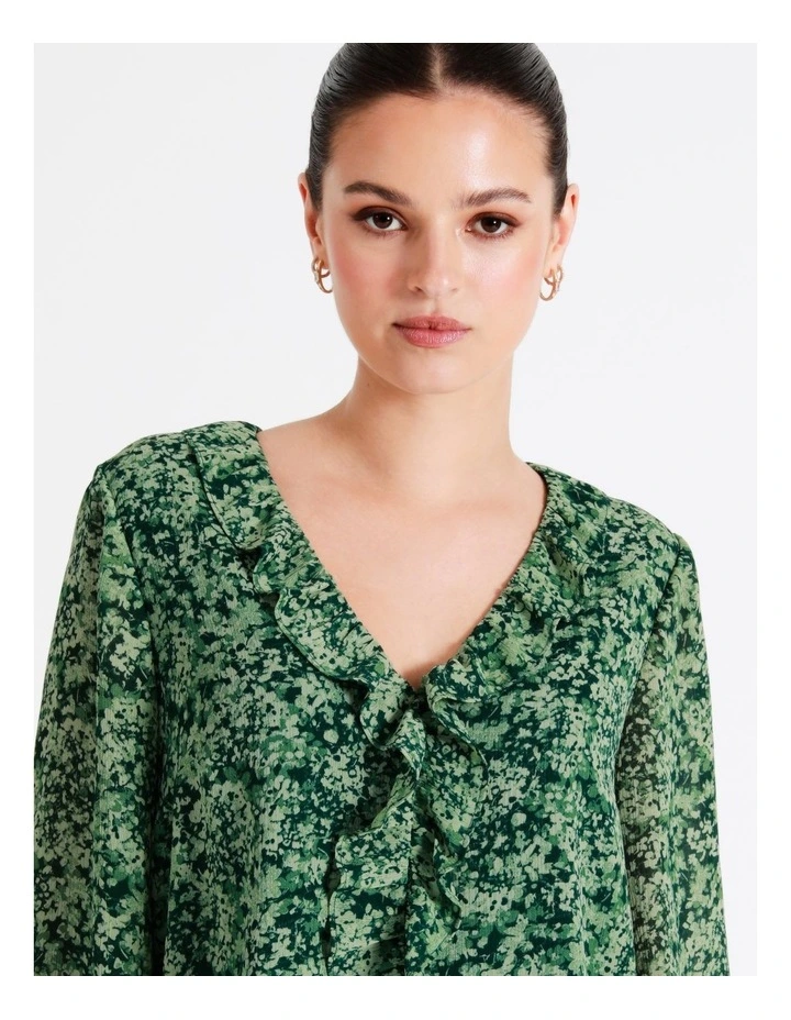 Recycled V-Neck Frill Blouse In Dark Green - Image 7