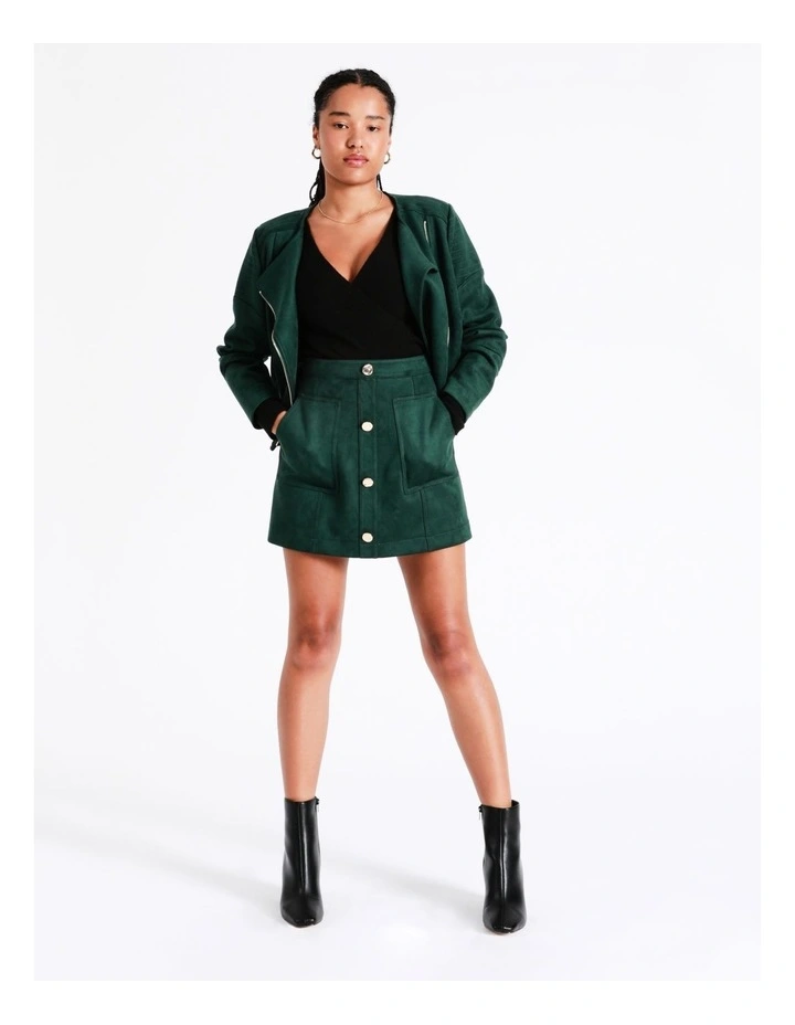 Recycled Blend Suedette Mini Skirt In Dark Green