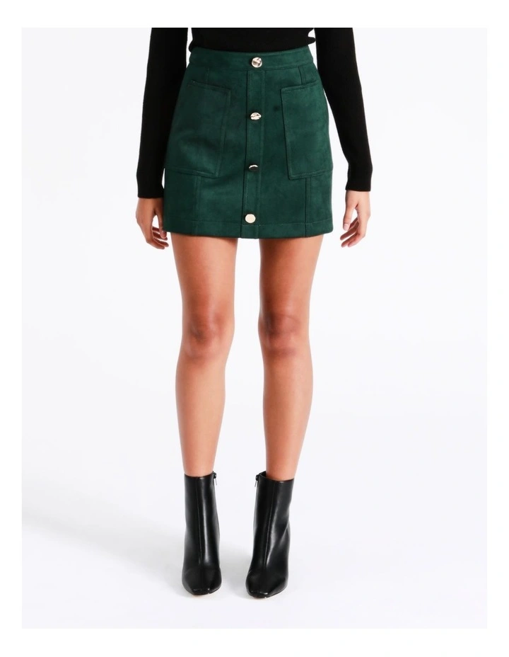 Recycled Blend Suedette Mini Skirt In Dark Green - Image 2