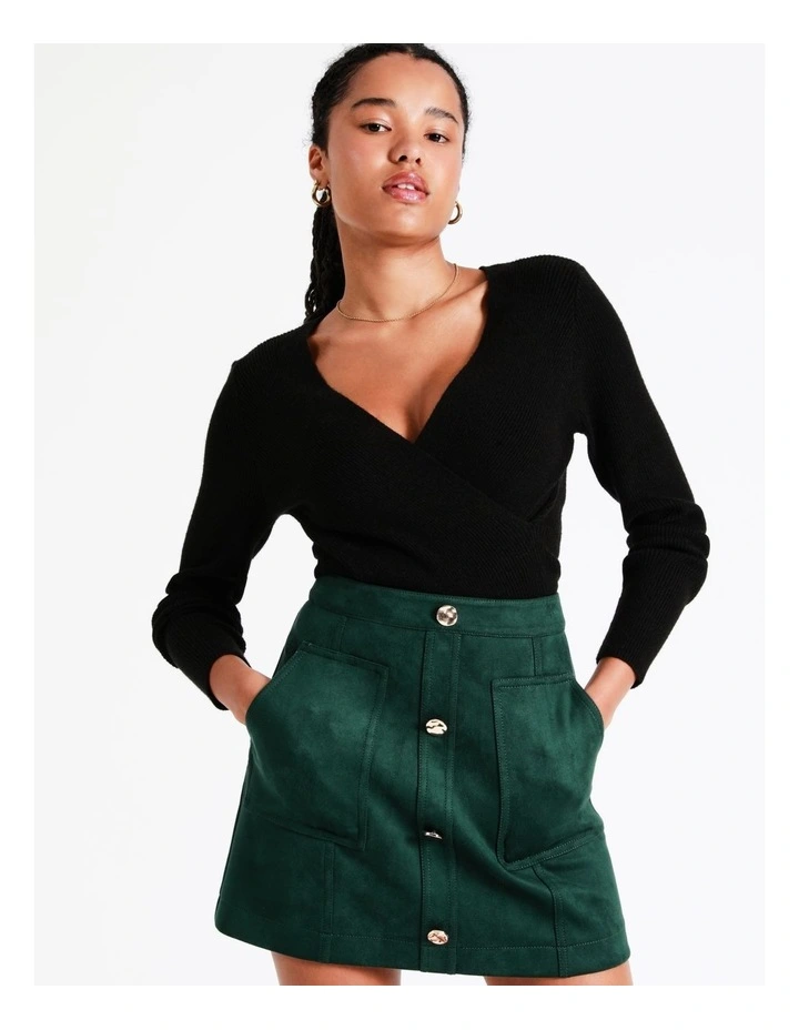 Recycled Blend Suedette Mini Skirt In Dark Green - Image 3