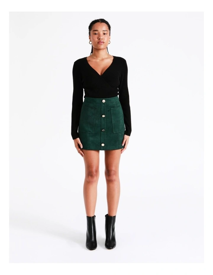 Recycled Blend Suedette Mini Skirt In Dark Green - Image 4