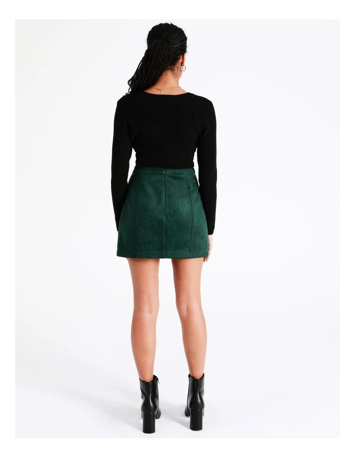 Recycled Blend Suedette Mini Skirt In Dark Green - Image 5