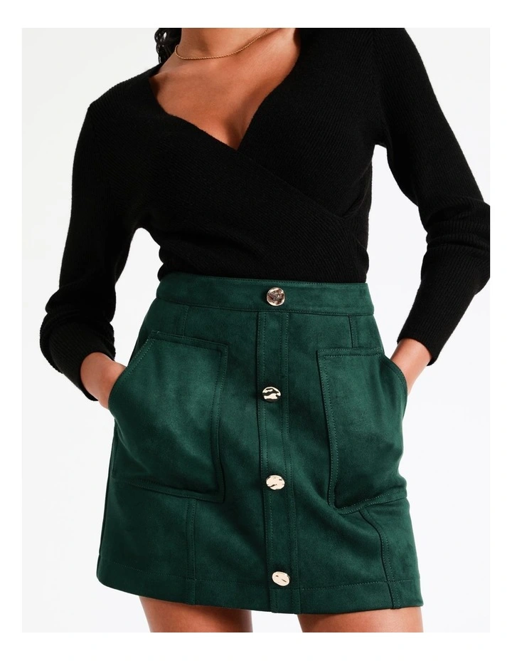 Recycled Blend Suedette Mini Skirt In Dark Green - Image 6
