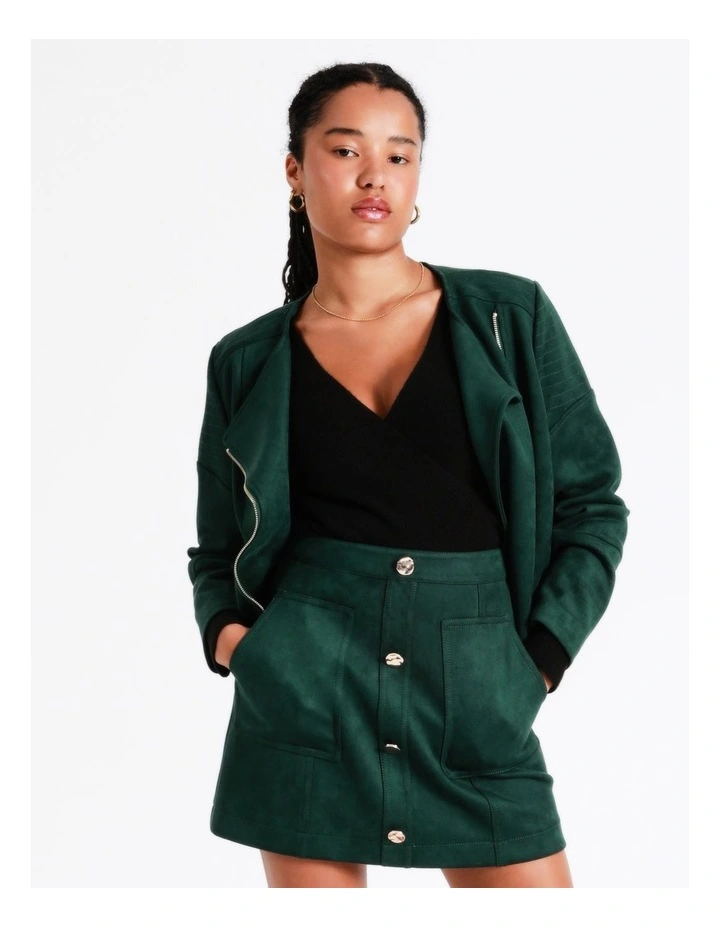 Recycled Blend Suedette Mini Skirt In Dark Green - Image 7