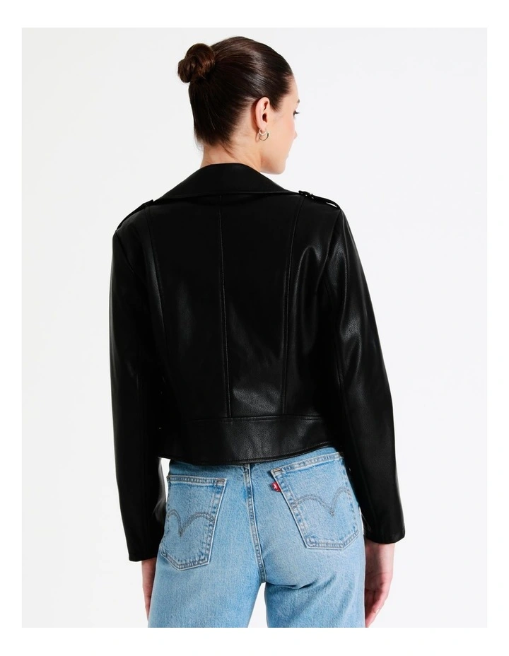 Recycled Blend Faux Leather Biker Jacket In Black - Image 6