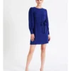 Long Sleeve Crepe Mini Dress In Cobalt