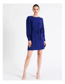 Long Sleeve Crepe Mini Dress In Cobalt