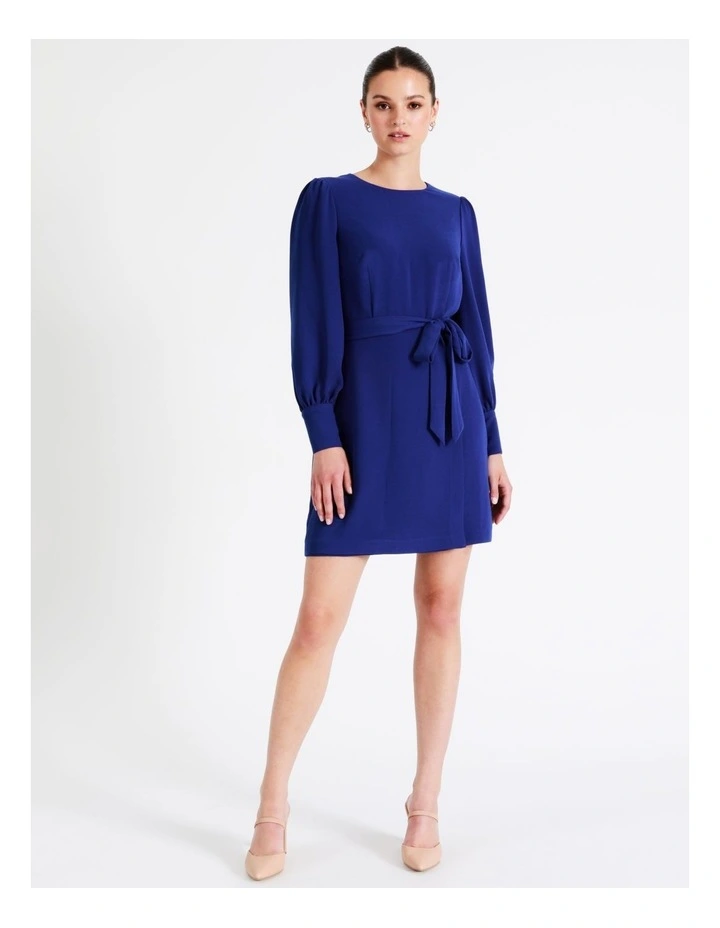 Long Sleeve Crepe Mini Dress In Cobalt