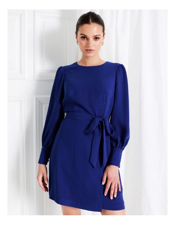 Long Sleeve Crepe Mini Dress In Cobalt - Image 2