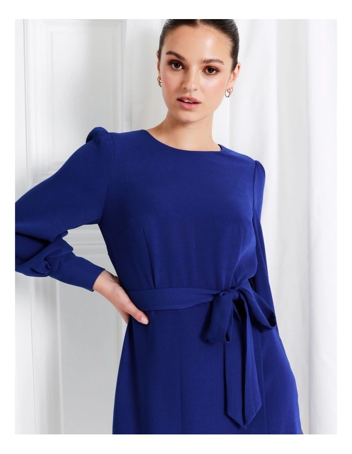 Long Sleeve Crepe Mini Dress In Cobalt - Image 3