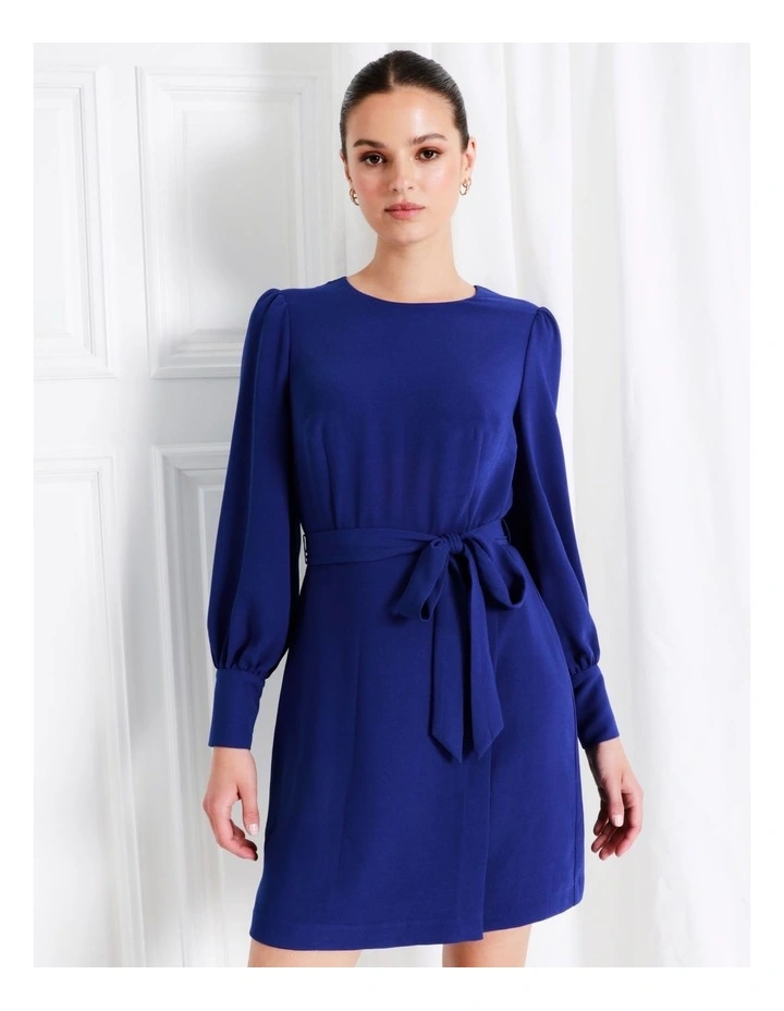 Long Sleeve Crepe Mini Dress In Cobalt - Image 4