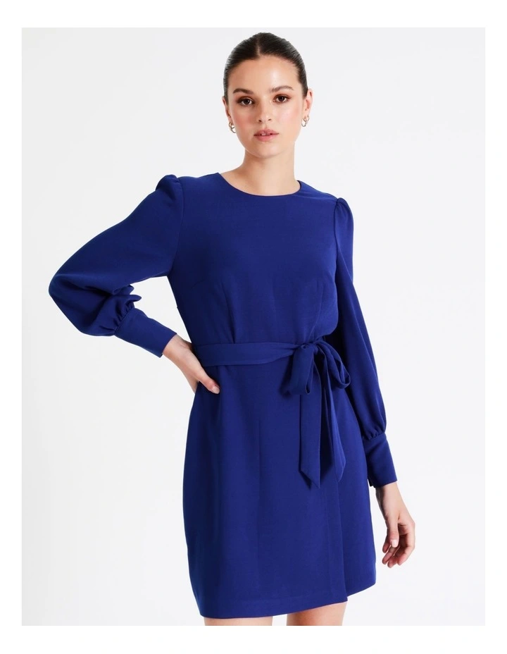 Long Sleeve Crepe Mini Dress In Cobalt - Image 5