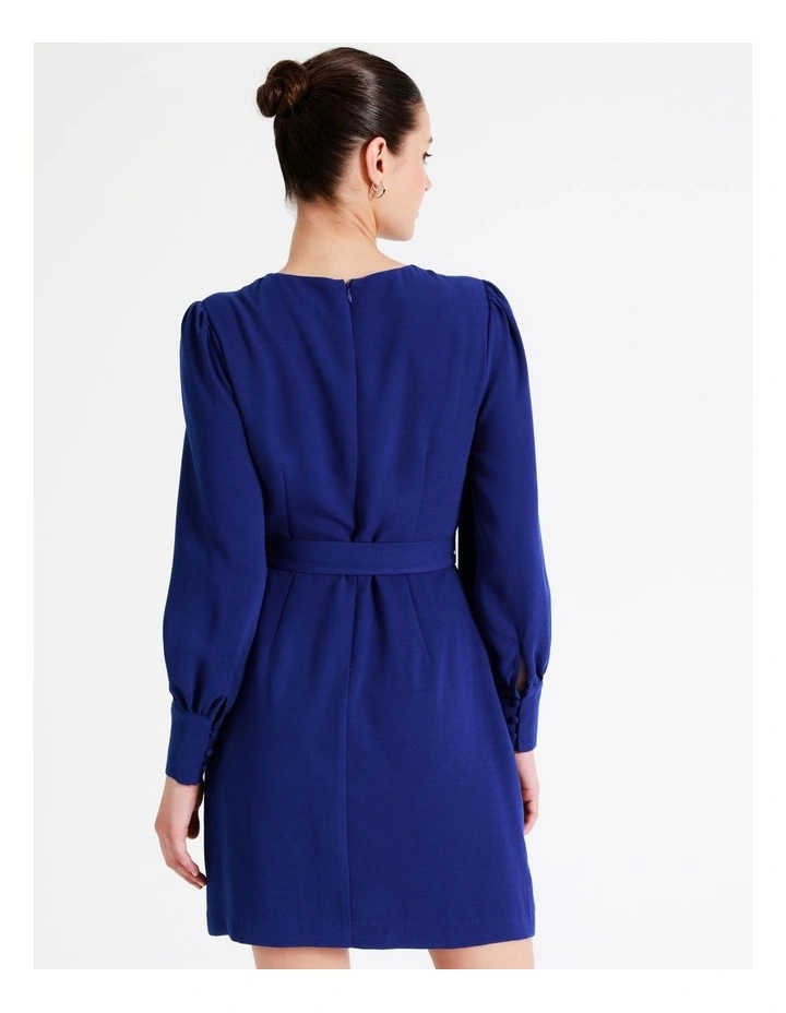 Long Sleeve Crepe Mini Dress In Cobalt - Image 6