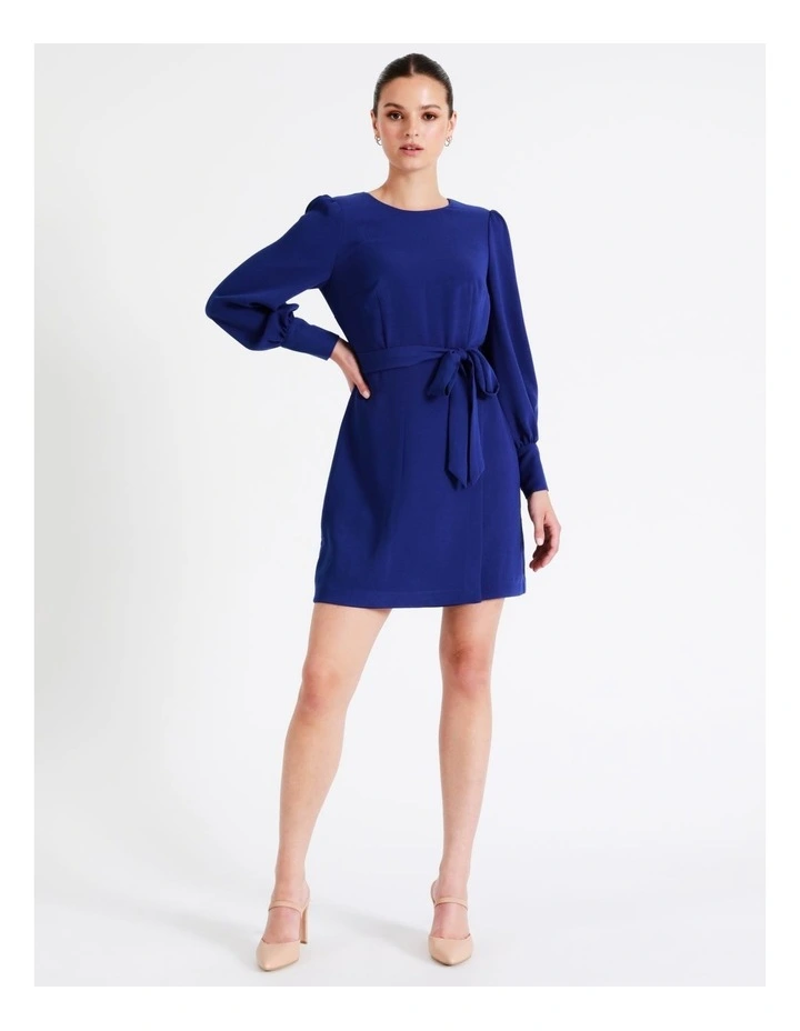 Long Sleeve Crepe Mini Dress In Cobalt - Image 7