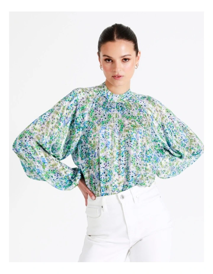 Recycled Blend High Neck Raglan Blouse In Green