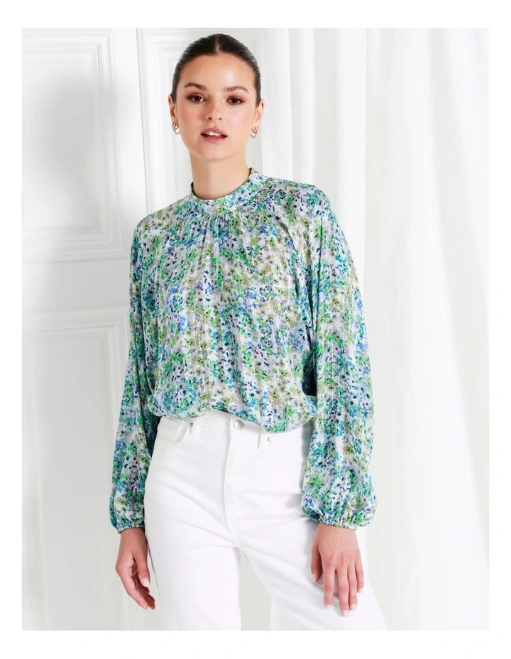 Recycled Blend High Neck Raglan Blouse In Green - Image 2