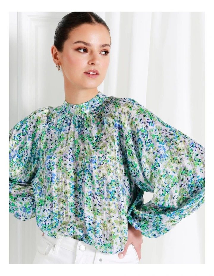 Recycled Blend High Neck Raglan Blouse In Green - Image 3