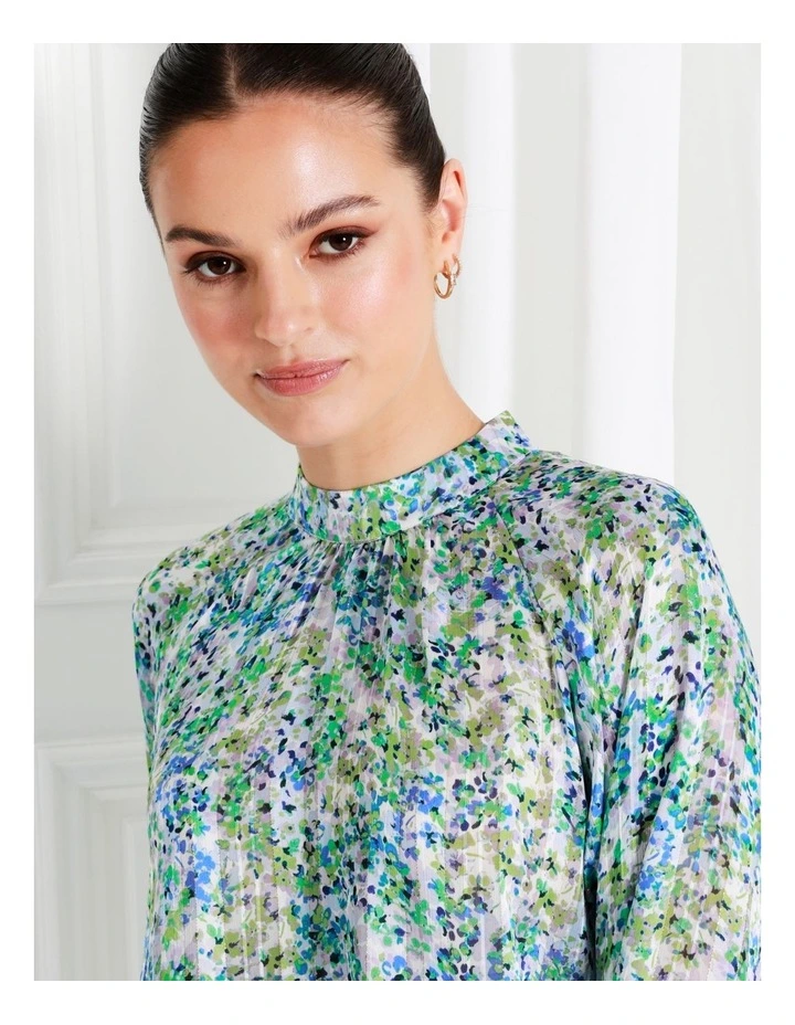 Recycled Blend High Neck Raglan Blouse In Green - Image 4