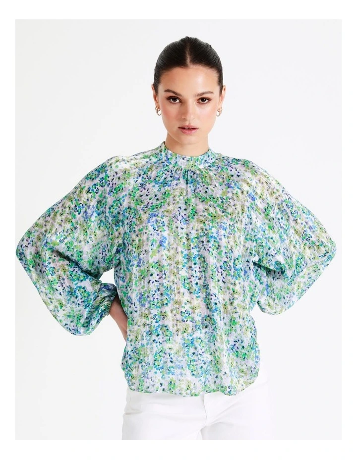 Recycled Blend High Neck Raglan Blouse In Green - Image 5