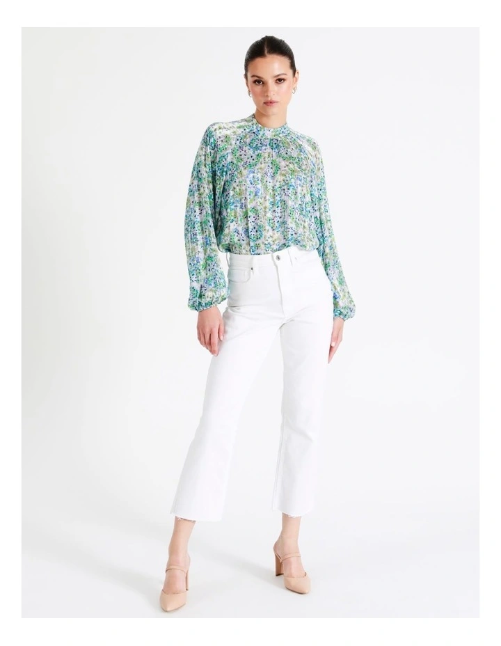 Recycled Blend High Neck Raglan Blouse In Green - Image 7