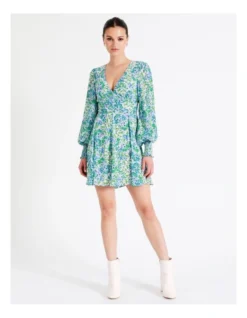 Recycled V-Neck Fit & Flare Mini Dress In Green