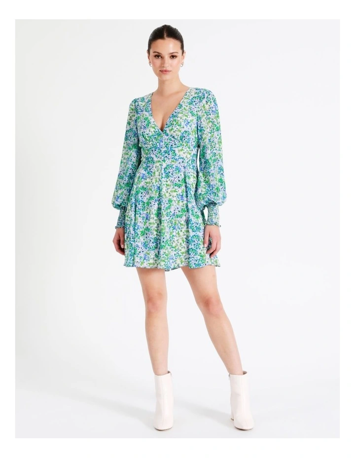 Recycled V-Neck Fit & Flare Mini Dress In Green